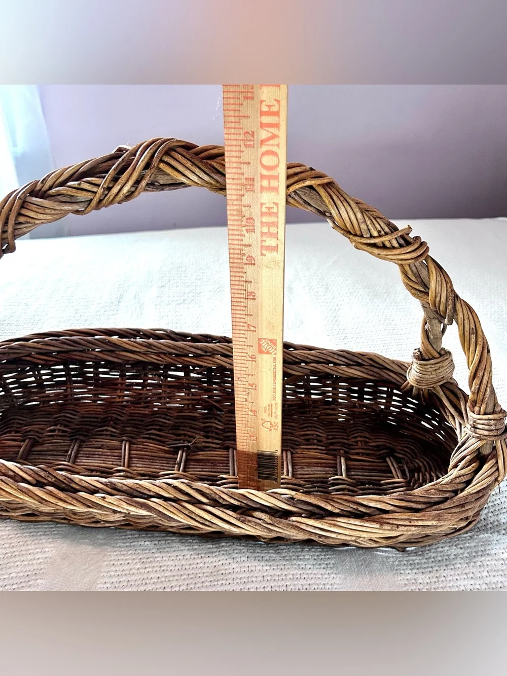 Rectangular Twig and Wicker Gathering Basket Large 21”x8”X12” Brown Vintage